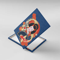 Japanese Geisha Koi Fish Canvas Wall Art Cherry Blossoms Blue Seigaiha Pattern LT14 With Frame Blue - Polynesian Pride