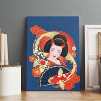 Japanese Geisha Koi Fish Canvas Wall Art Cherry Blossoms Blue Seigaiha Pattern LT14 - Polynesian Pride