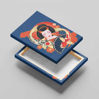 Japanese Geisha Koi Fish Canvas Wall Art Cherry Blossoms Blue Seigaiha Pattern LT14 - Polynesian Pride