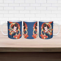 Japanese Geisha Koi Fish Ceramic Mug Cherry Blossoms Blue Seigaiha Pattern LT14 - Polynesian Pride