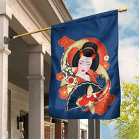 Japanese Geisha Koi Fish Garden Flag Cherry Blossoms Blue Seigaiha Pattern LT14 House Flag Blue - Polynesian Pride