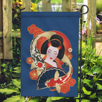 Japanese Geisha Koi Fish Garden Flag Cherry Blossoms Blue Seigaiha Pattern LT14 Garden Flag Blue - Polynesian Pride