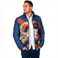 Japanese Geisha Koi Fish Padded Jacket Cherry Blossoms Blue Seigaiha Pattern LT14 - Polynesian Pride