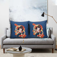 Japanese Geisha Koi Fish Pillow Cover Cherry Blossoms Blue Seigaiha Pattern LT14 - Polynesian Pride
