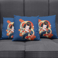 Japanese Geisha Koi Fish Pillow Cover Cherry Blossoms Blue Seigaiha Pattern LT14 - Polynesian Pride