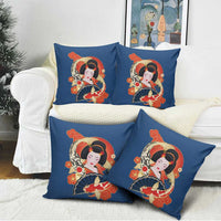 Japanese Geisha Koi Fish Pillow Cover Cherry Blossoms Blue Seigaiha Pattern LT14 - Polynesian Pride