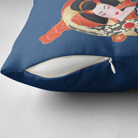 Japanese Geisha Koi Fish Pillow Cover Cherry Blossoms Blue Seigaiha Pattern LT14 - Polynesian Pride