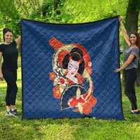 Japanese Geisha Koi Fish Quilt Cherry Blossoms Blue Seigaiha Pattern LT14 - Polynesian Pride