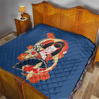 Japanese Geisha Koi Fish Quilt Cherry Blossoms Blue Seigaiha Pattern LT14 - Polynesian Pride