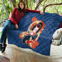 Japanese Geisha Koi Fish Quilt Cherry Blossoms Blue Seigaiha Pattern LT14 - Polynesian Pride