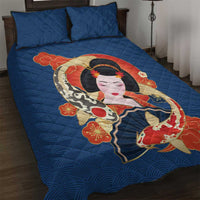 Japanese Geisha Koi Fish Quilt Bed Set Cherry Blossoms Blue Seigaiha Pattern LT14 Blue - Polynesian Pride