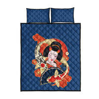 Japanese Geisha Koi Fish Quilt Bed Set Cherry Blossoms Blue Seigaiha Pattern LT14 - Polynesian Pride
