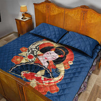 Japanese Geisha Koi Fish Quilt Bed Set Cherry Blossoms Blue Seigaiha Pattern LT14 - Polynesian Pride