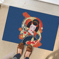 Japanese Geisha Koi Fish Rubber Doormat Cherry Blossoms Blue Seigaiha Pattern LT14 - Polynesian Pride