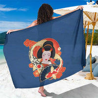 Japanese Geisha Koi Fish Sarong Cherry Blossoms Blue Seigaiha Pattern LT14 One Size 44 x 66 inches Blue - Polynesian Pride