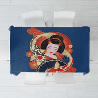Japanese Geisha Koi Fish Tablecloth Cherry Blossoms Blue Seigaiha Pattern LT14 Blue - Polynesian Pride