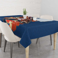 Japanese Geisha Koi Fish Tablecloth Cherry Blossoms Blue Seigaiha Pattern LT14 - Polynesian Pride