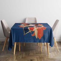 Japanese Geisha Koi Fish Tablecloth Cherry Blossoms Blue Seigaiha Pattern LT14 - Polynesian Pride