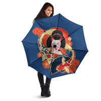 Japanese Geisha Koi Fish Umbrella Cherry Blossoms Blue Seigaiha Pattern LT14 - Polynesian Pride