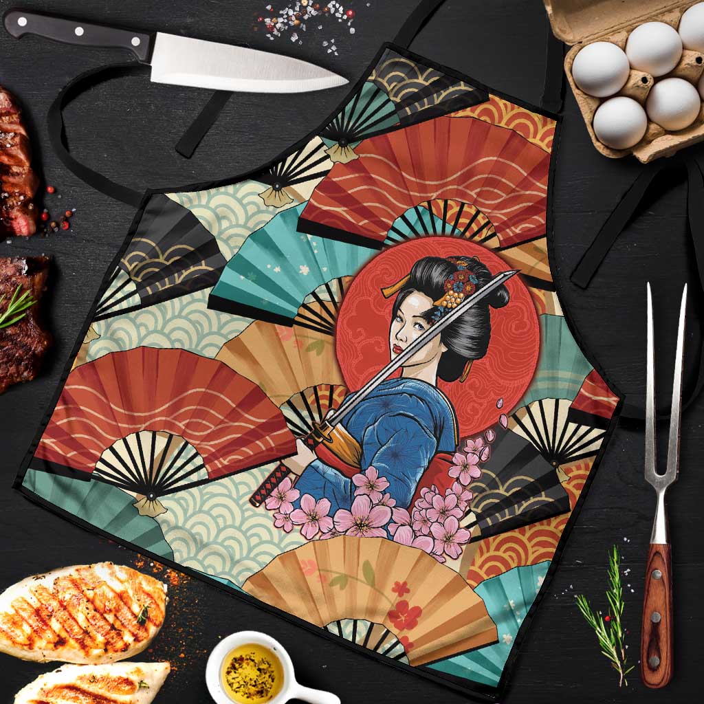 Japanese Geisha Katana Apron Japan Sensu Seigaiha Pattern LT14 Multicolor - Polynesian Pride