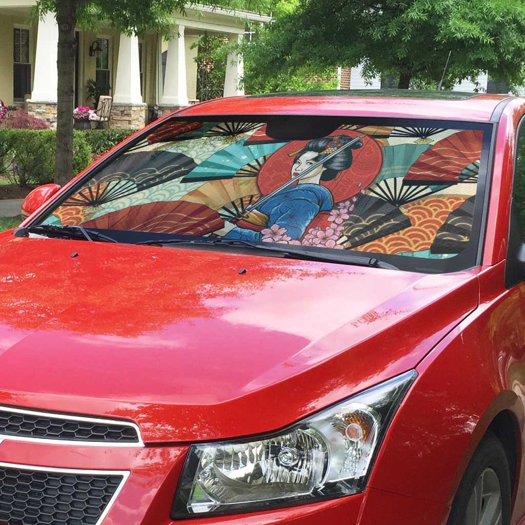 Japanese Geisha Katana Auto Sun Shade Japan Sensu Seigaiha Pattern LT14 - Polynesian Pride