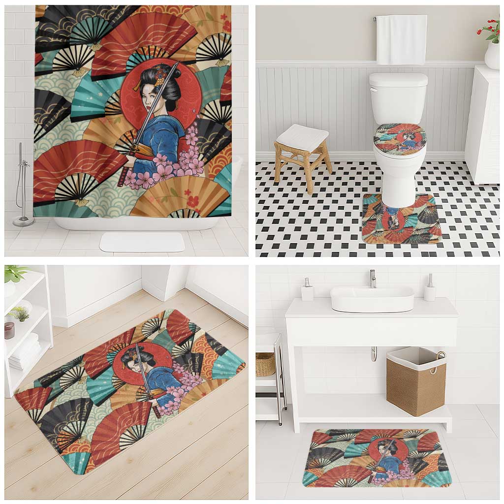Japanese Geisha Katana Bathroom Set Japan Sensu Seigaiha Pattern LT14 - Polynesian Pride