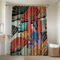 Japanese Geisha Katana Bathroom Set Japan Sensu Seigaiha Pattern LT14 Shower Curtain Only Multicolor - Polynesian Pride