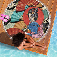 Japanese Geisha Katana Beach Blanket Japan Sensu Seigaiha Pattern LT14 - Polynesian Pride