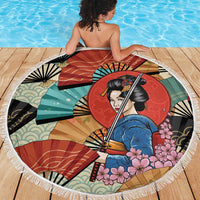 Japanese Geisha Katana Beach Blanket Japan Sensu Seigaiha Pattern LT14 - Polynesian Pride