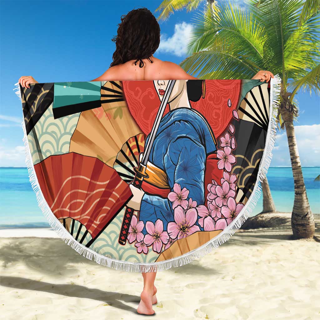 Japanese Geisha Katana Beach Blanket Japan Sensu Seigaiha Pattern LT14 - Polynesian Pride