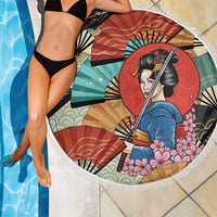 Japanese Geisha Katana Beach Blanket Japan Sensu Seigaiha Pattern LT14 - Polynesian Pride