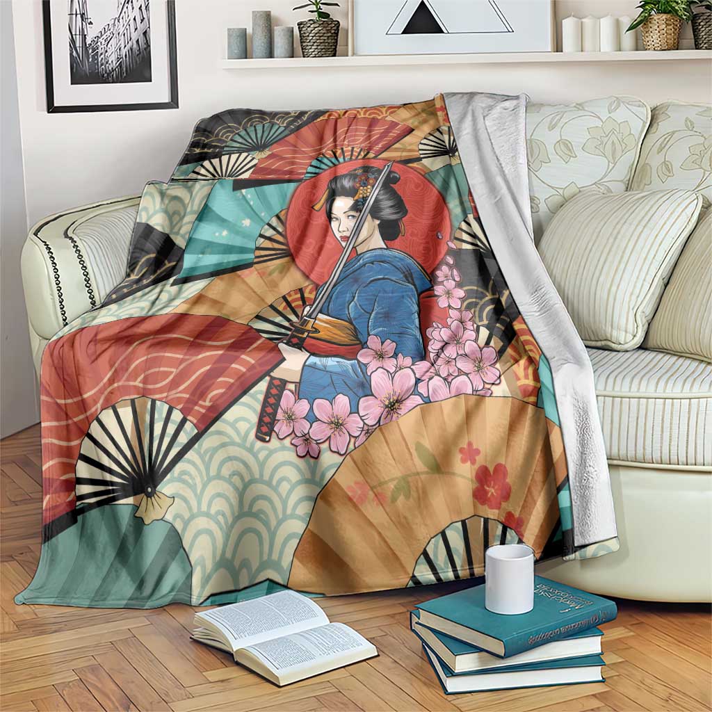 Japanese Geisha Katana Blanket Japan Sensu Seigaiha Pattern LT14 Multicolor - Polynesian Pride