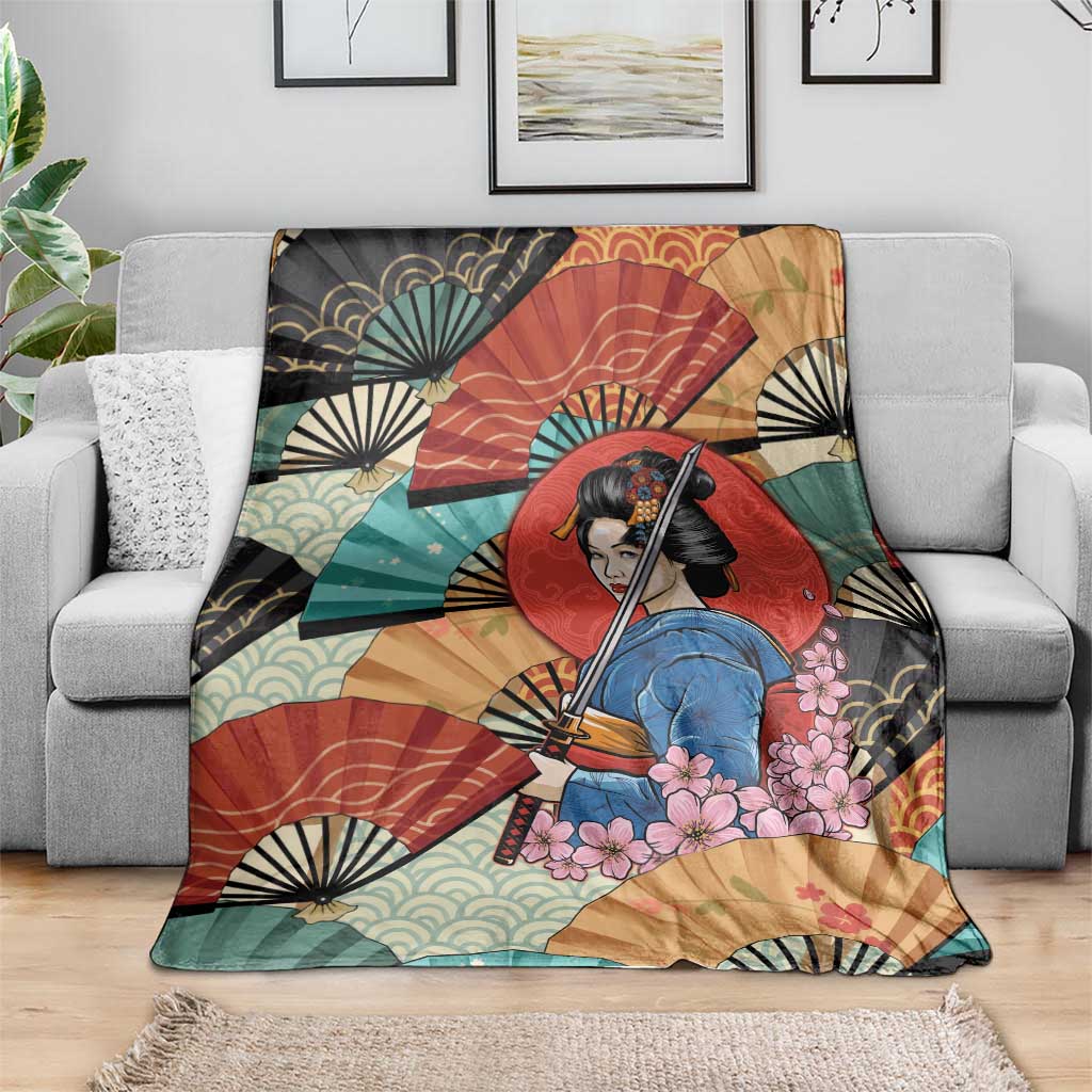 Japanese Geisha Katana Blanket Japan Sensu Seigaiha Pattern LT14 - Polynesian Pride