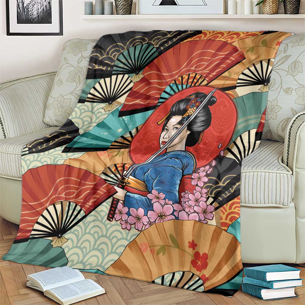 Japanese Geisha Katana Blanket Japan Sensu Seigaiha Pattern LT14 - Polynesian Pride
