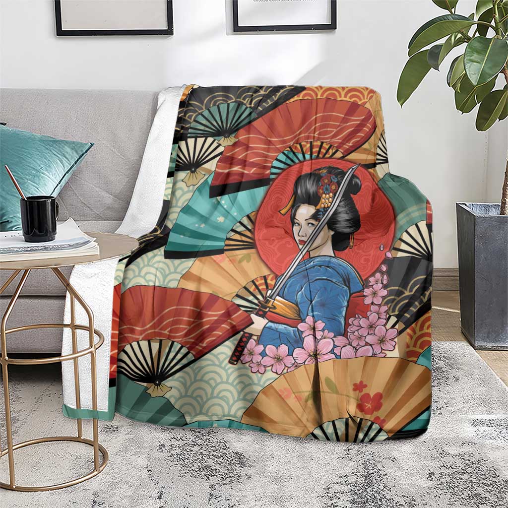 Japanese Geisha Katana Blanket Japan Sensu Seigaiha Pattern LT14 - Polynesian Pride