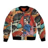 Japanese Geisha Katana Bomber Jacket Japan Sensu Seigaiha Pattern LT14 Unisex Multicolor - Polynesian Pride