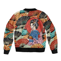 Japanese Geisha Katana Bomber Jacket Japan Sensu Seigaiha Pattern LT14 - Polynesian Pride