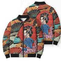 Japanese Geisha Katana Bomber Puffer Jacket Japan Sensu Seigaiha Pattern LT14 - Polynesian Pride
