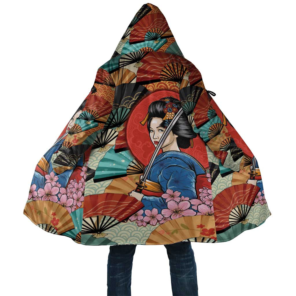 Japanese Geisha Katana Cloak Japan Sensu Seigaiha Pattern LT14 Unisex Multicolor - Polynesian Pride