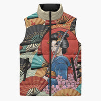 Japanese Geisha Katana Sleeveless Puffer Jacket Japan Sensu Seigaiha Pattern LT14 Unisex Multicolor - Polynesian Pride