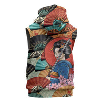 Japanese Geisha Katana Sleeveless Zip Hoodie Japan Sensu Seigaiha Pattern LT14 - Polynesian Pride