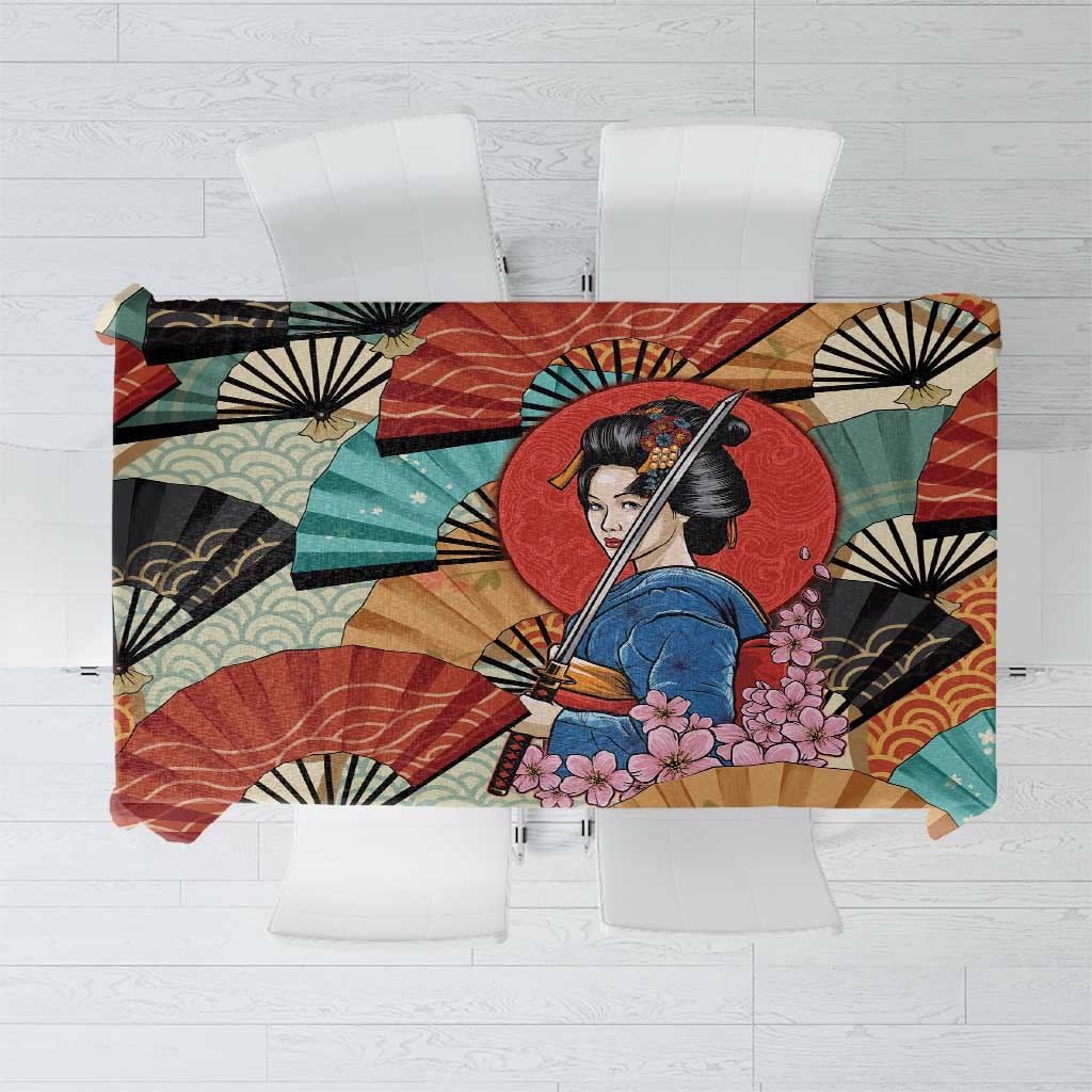 Japanese Geisha Katana Tablecloth Japan Sensu Seigaiha Pattern LT14 Multicolor - Polynesian Pride