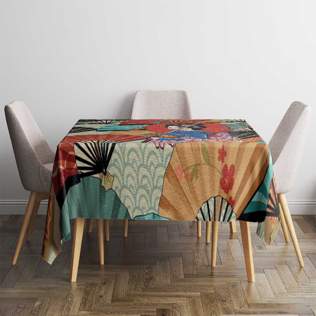 Japanese Geisha Katana Tablecloth Japan Sensu Seigaiha Pattern LT14 - Polynesian Pride