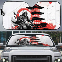 Japanese Samurai Warrior Enso Auto Sun Shade Japan Pagoda Sakura Watercolor LT14 White - Polynesian Pride