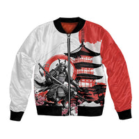 Japanese Samurai Warrior Enso Bomber Jacket Japan Pagoda Sakura Watercolor LT14 Unisex White - Polynesian Pride