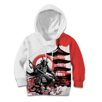 Japanese Samurai Warrior Enso Kid Hoodie Japan Pagoda Sakura Watercolor LT14 Hoodie White - Polynesian Pride