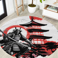 Japanese Samurai Warrior Enso Round Carpet Japan Pagoda Sakura Watercolor LT14 White - Polynesian Pride