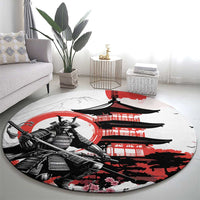 Japanese Samurai Warrior Enso Round Carpet Japan Pagoda Sakura Watercolor LT14 - Polynesian Pride