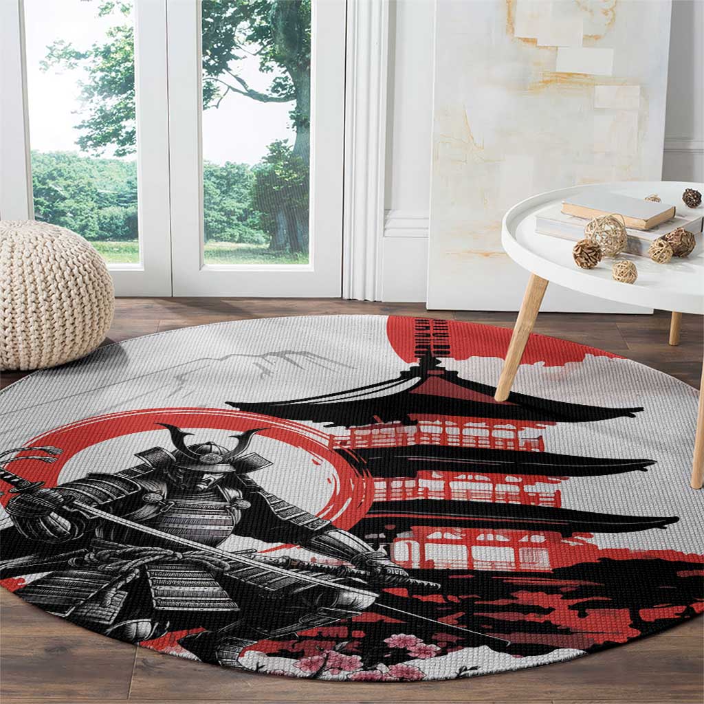 Japanese Samurai Warrior Enso Round Carpet Japan Pagoda Sakura Watercolor LT14 - Polynesian Pride
