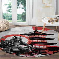 Japanese Samurai Warrior Enso Round Carpet Japan Pagoda Sakura Watercolor LT14 - Polynesian Pride
